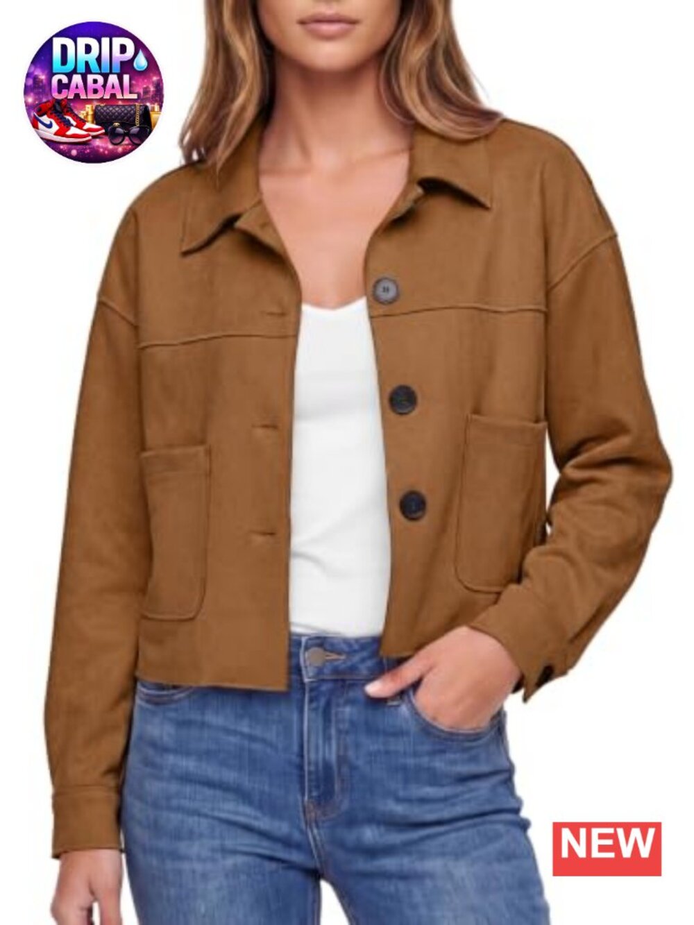Faux Suede Cropped Jacket Womens Casual Fall Shacket Button Down